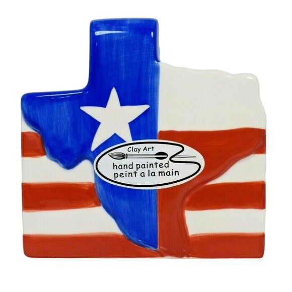 Clay Art Texas Flag Salt and Pepper with Napkin Holder Set Hand Painted - Picture 3 of 11
